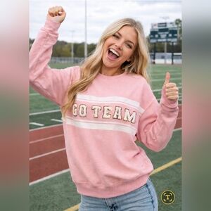 Feeling Festive | “Go Team” Pink Sweatshirt (NWT) | Size Medium